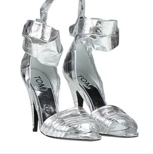 Tom Ford Metallic Silver Ankle- Wrap Tie Sandals Size 37